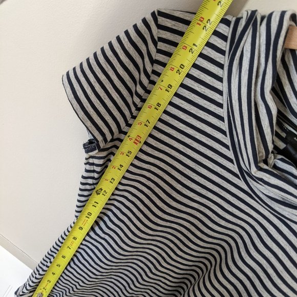 Ann Taylor Gray & Navy Striped Cowl Neck Tee M - Picture 2 of 6